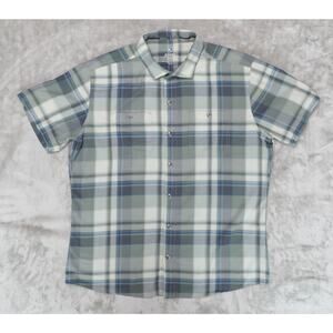 Kuhl Elixir Tapered Fit Short Sleeve Button Up Blue Green Plaid Shirt Mens L